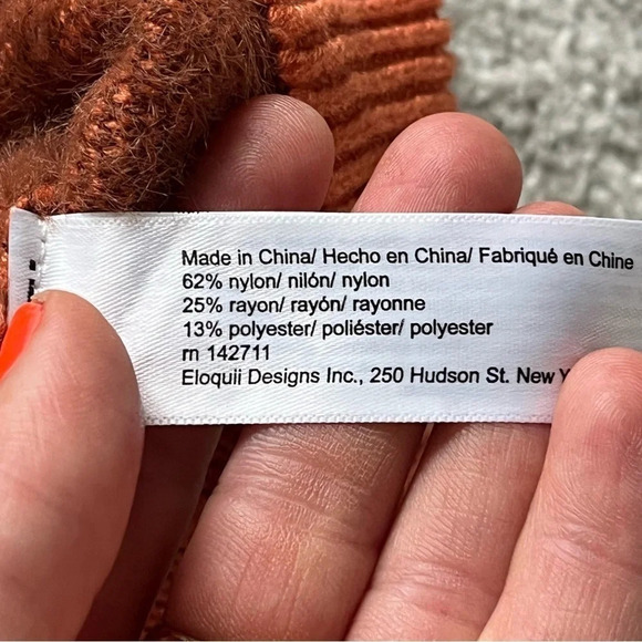 ELOQUI Intarsia Mock Neck Sweater orange brown  puff sleeve 26 / 28 - Picture 8 of 13